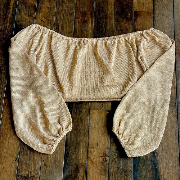 Lovers & Friends Nayelli off the shoulder Top Long sleeved Cropped Metallic XL - Picture 9 of 12